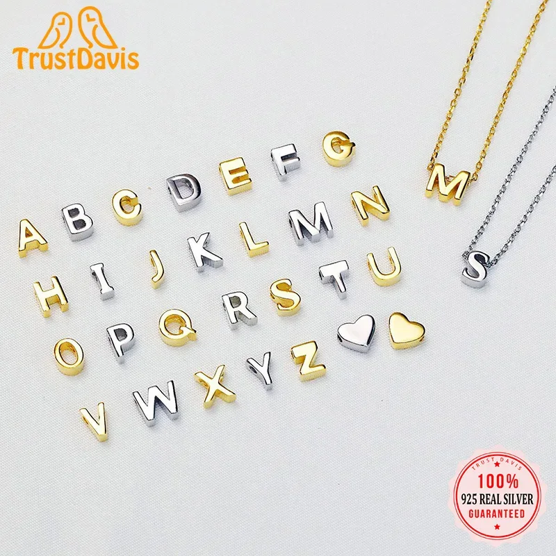 TrustDavis Real 925 Sterling Silver Name Necklace 26 Letter DIY Accessories Pendant For Women Wedding Clavicle Jewelry DA3148