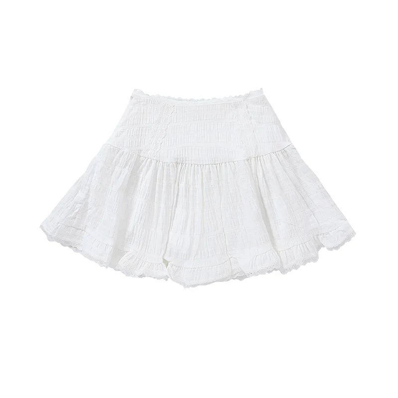 Frisse En Modieuze Kanten Geplooide Witte Korte Rok Voor Vrouwen In De Zomer Pittige Hoge Taille Balletstijl Casual A-Line Rok