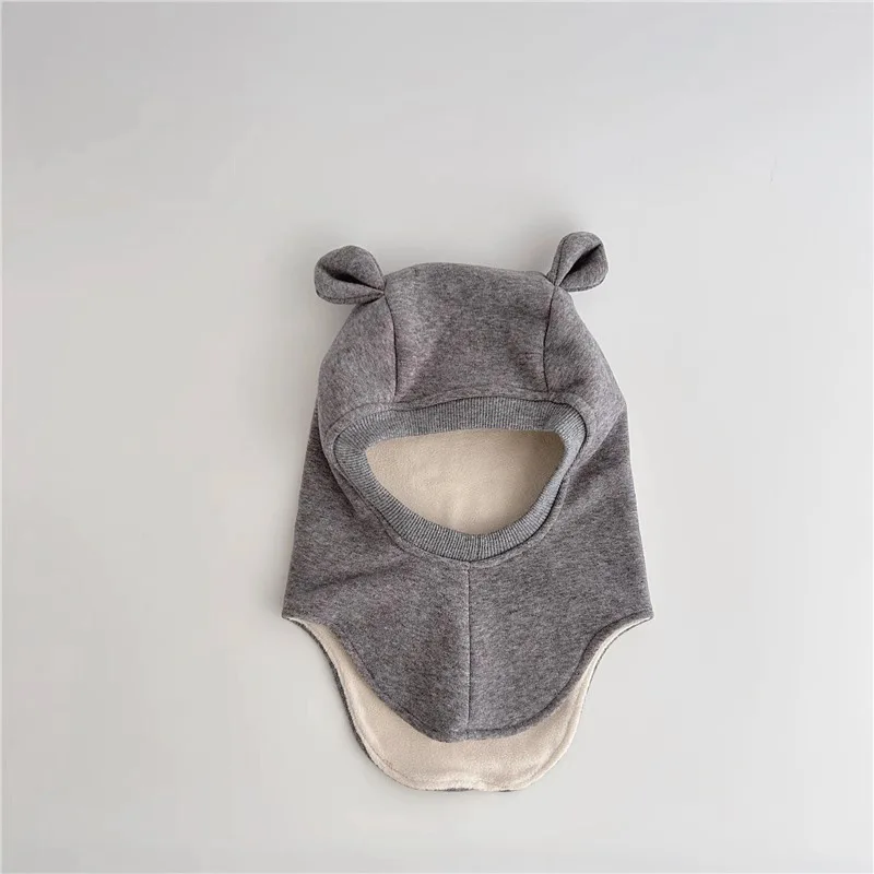 Winter Children\'s Adjustable Pullover Cartoon Rabbit Bear Ear Guard with Neck Cap Cotton Shawl Cape Baby Balaklava Hat