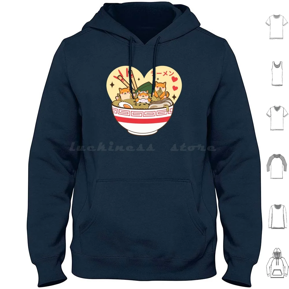 Corgi Eating Ramen Cute Kawaii Noodles Hoodie Cotton Long Sleeve Ramen Corgi Dog Cute Funny Noodles Japanese Kawaii Corgi