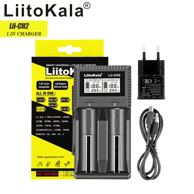 LiItoKala Lii-CH2 1.5V AA AAA Li-ion Rechargeable Lithium Batteries Smart LCD Battery Charger For Alarm Clock Remote Control