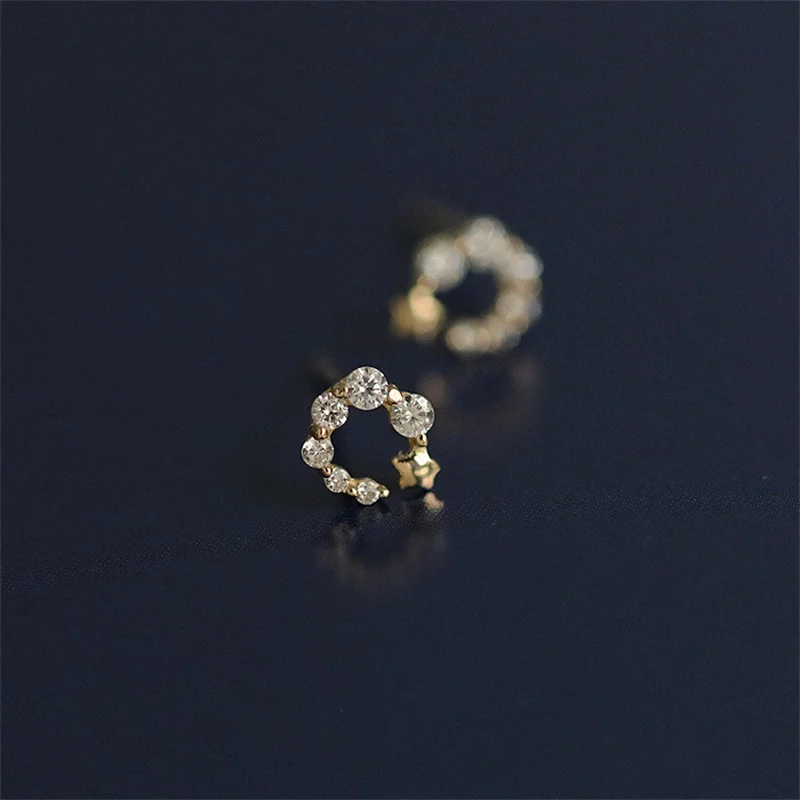 925 Sterling Silver Plated 14K Gold Gradient Zircon Star Earrings for Women Exquisite Small Jewelry Accessories