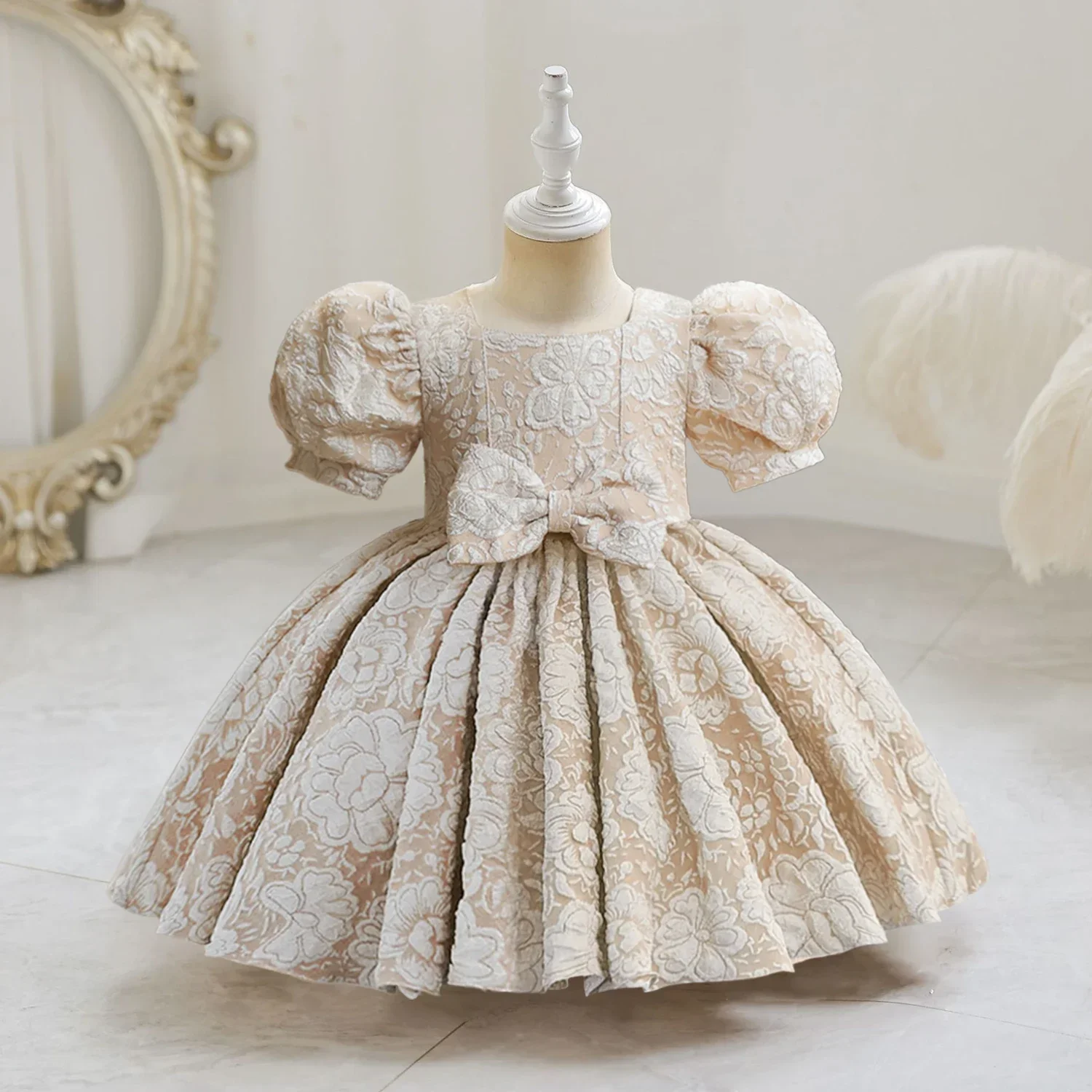 Newborn Baby Girls Dress Cute Floral Short Sleeves Dress for Patchwork Kids Dresses Holiday Party Pink Princess Dress for 1-5Yrs