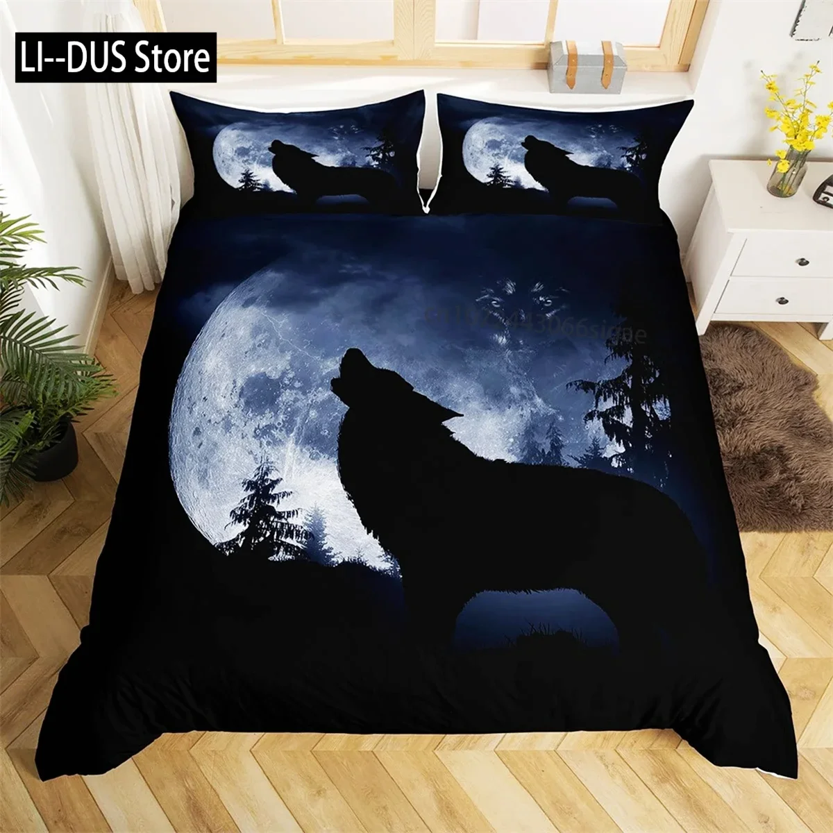Dark Night Ocean Duvet Cover Seawater Bright Moon Sea Starry Night Sky Galaxy Reflection Comforter Cover Bedding Set Room Decor