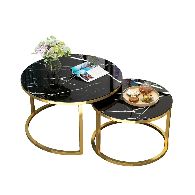 

Tempered glass coffee table, Nordic minimalist modern living room, small unit, iron circular edge tea table