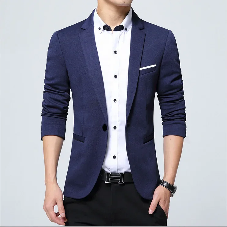 

2023 Hot Sale Men's Solid Color Step Collar Slim Blazer Formal Business Wear One Button Suit Мужской пиджак в чистом цвете