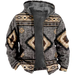 Men's Winter Jackets Fleece Male Coats Warm Hoodies for Men Tribal Native American Pattern Outerwear Chamarras Para Hombre 2024