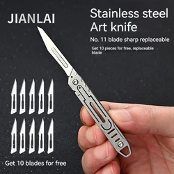 New Stainless Steel Folding Surgical Knife Medical Folding Knife EDC Outdoor Box Opening Pocket Knife with 10 replaceable blades