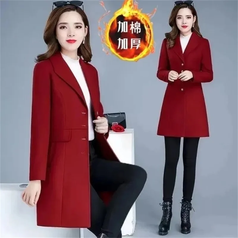 Fashion Woolen Coat Women\'s Autumn and Winter 2024 New Long Slim Single-breasted Middleaged Mother Polo Collar Loose Woolen Coat