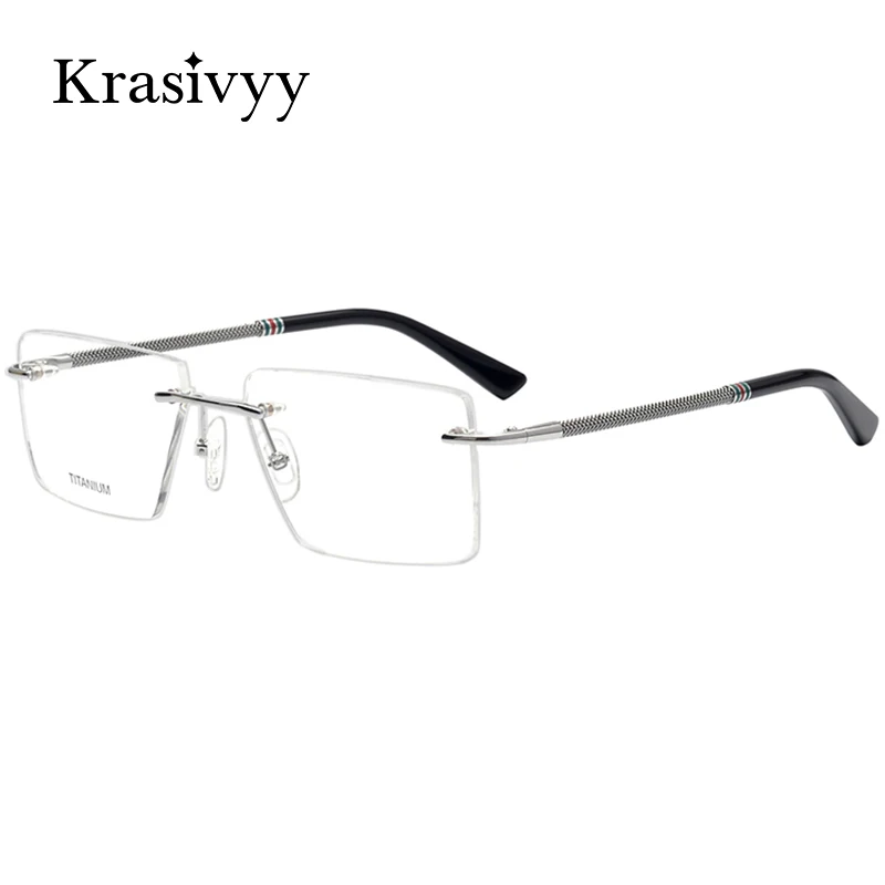 Krasivyy Pure Titanium Rimless Glasses Frames Men Luxury Square Prescription Optical Eyeglasses Women Ultralight Myopia Eyewear