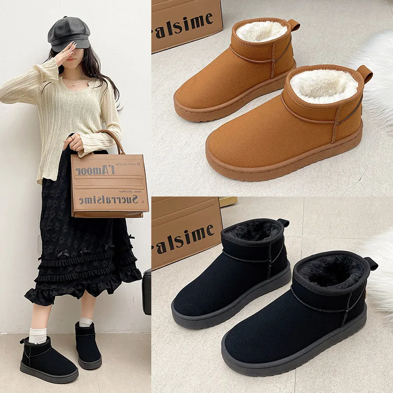 

New Waterproof Snow Boots for Women Sheepskin Integrated with Fleece Cotton Shoes Casual Student Winter Boots