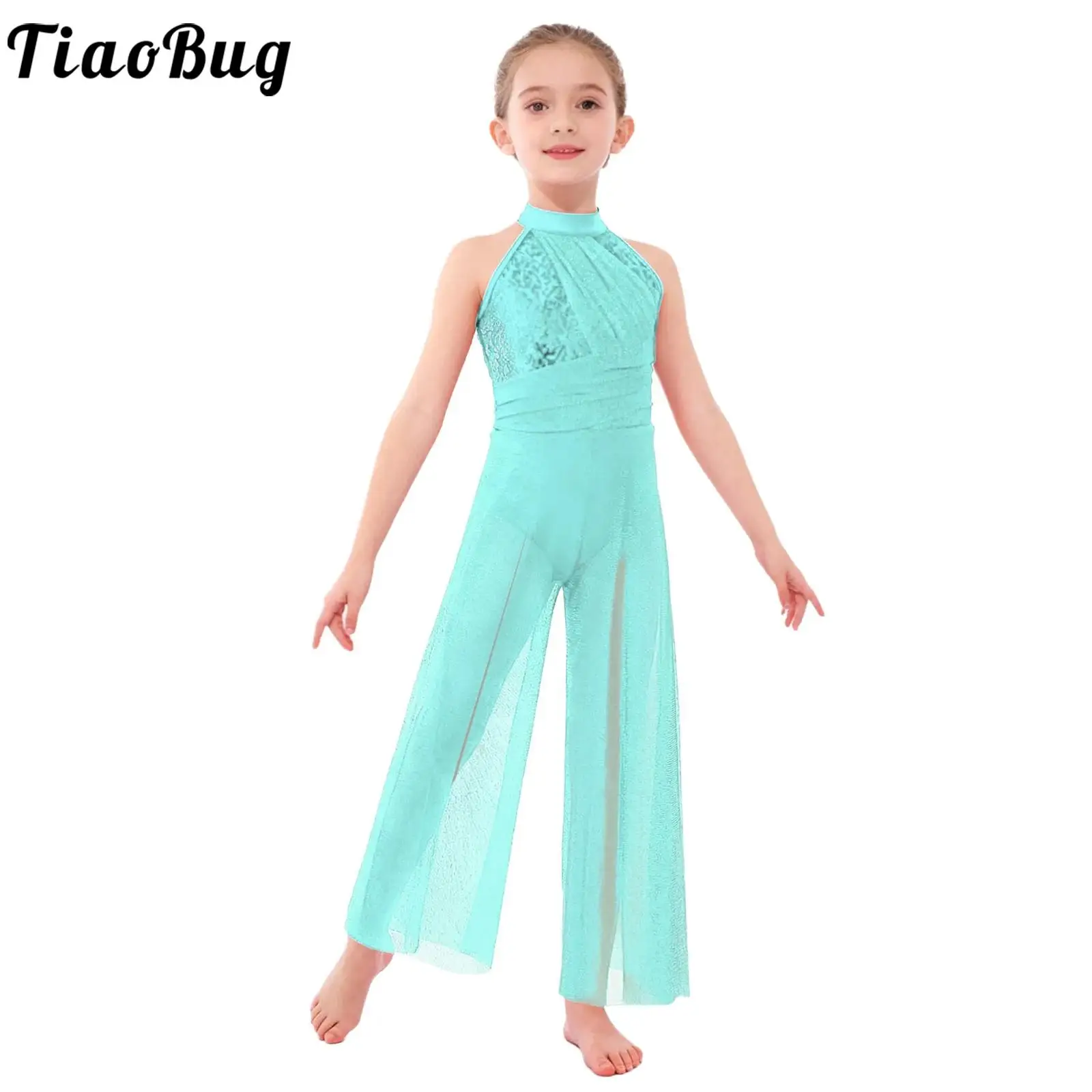Girls Child Lyrical Ballroom Waltz Modern Ballet Dance Performance Jumpsuit Rhythmic Modern Contemporary Competition Dance Wear