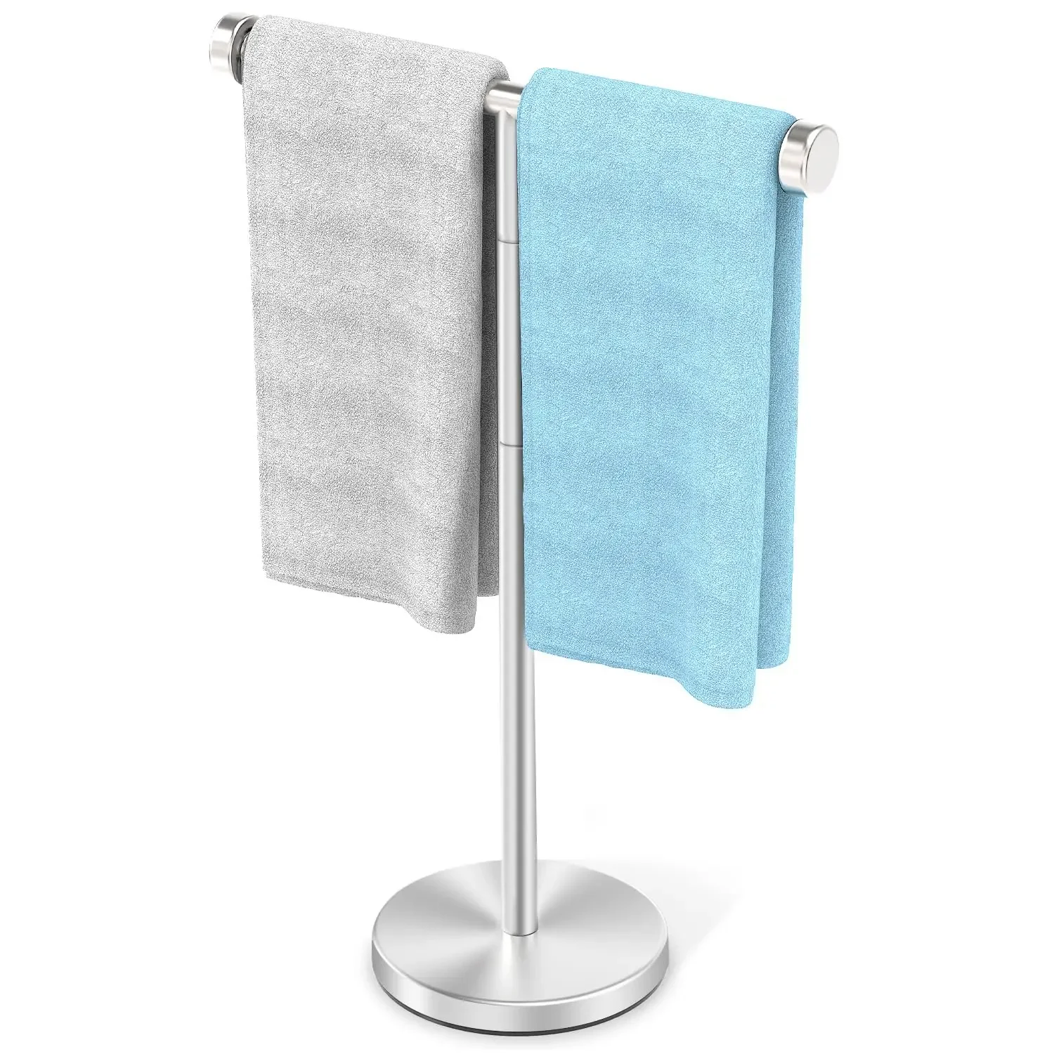 Stainless Steel T-Shape Towel  Height Adjustable Bar Rack Free Standing Bath Towel Holder Stand with Heavy Base for Bathroom