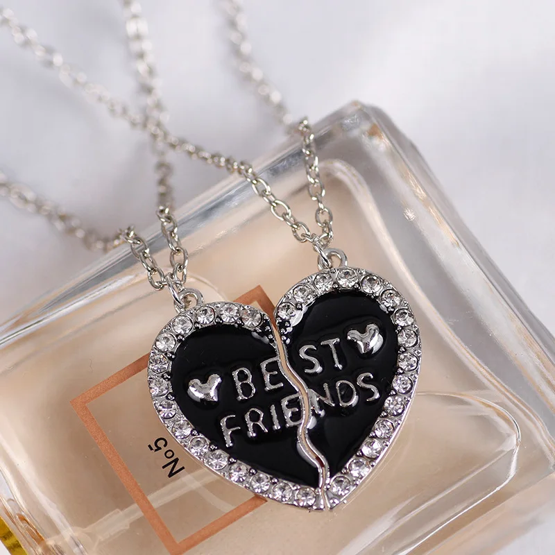 2023 New Best Friends Love Splice Chocker Necklace For Girls Crystal Heart Pendant Good Friends Birthday Gift Female Students