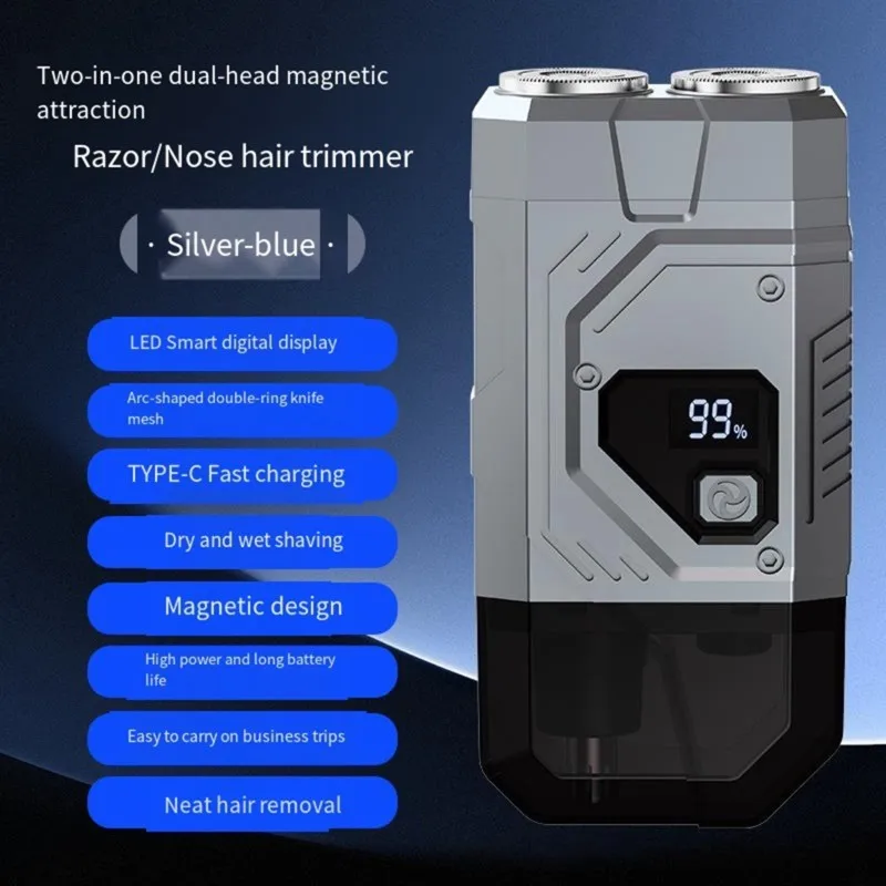 BABZ-Washable And Portable Mecha Electric Shaver For Men, Rechargeable Digital Display, Nose Hair Shave Included