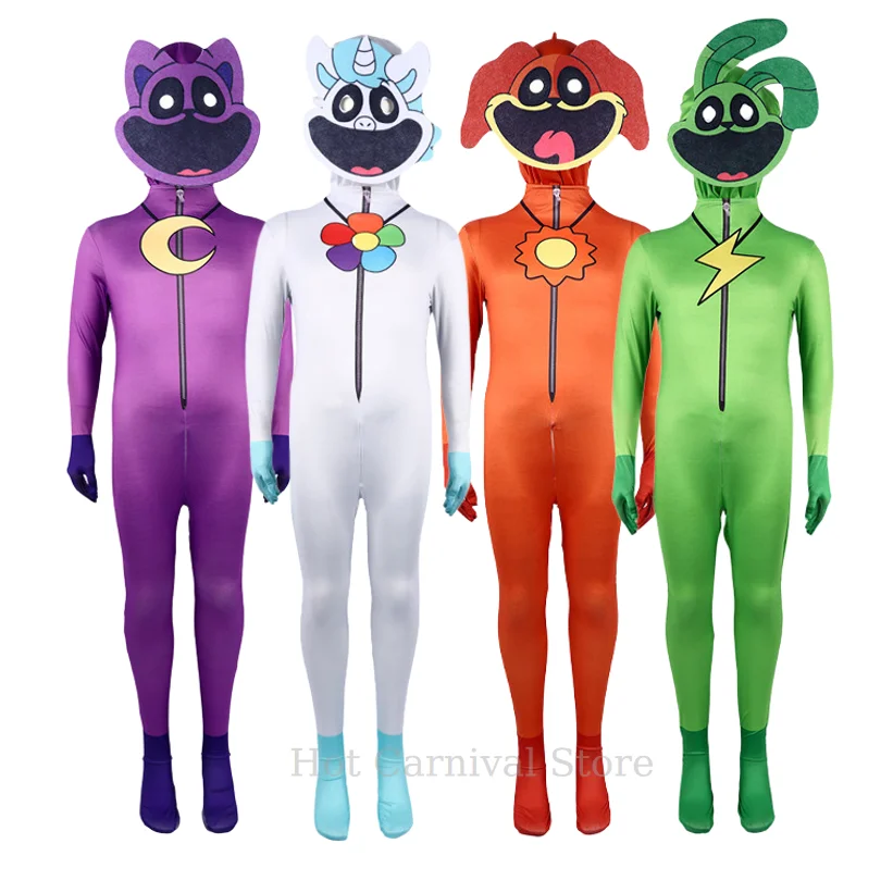 أزياء تنكرية للمخلوقين المبتسمين للأطفال والكبار أطقم الهالوين المشهورة باللون الأرجواني على شكل فيل على شكل دب قناع بذلة #5