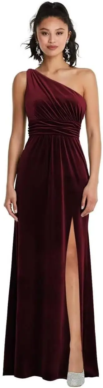 

Women's A Line One Shoulder Velvet Bridesmaid Dresses for Wedding Pleated Bodycon A Line Formal Evening Dresses with Slit