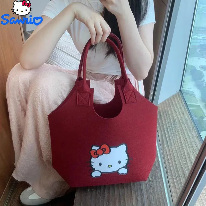 

Kawaii Sanrio Hello Kittys Cute Felt Tote Bags Cartoon Portable Shopping Bag Large Capacity Print Tote Bags Girl Anime Gift Toys