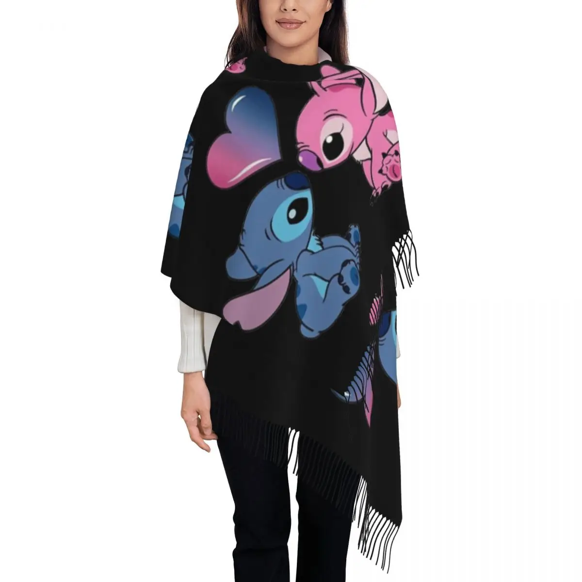 

Женский шарф Lilo Angel Heart Kisses на заказ, длинные зимне-осенние теплые шаль с кисточками, шарфы унисекс