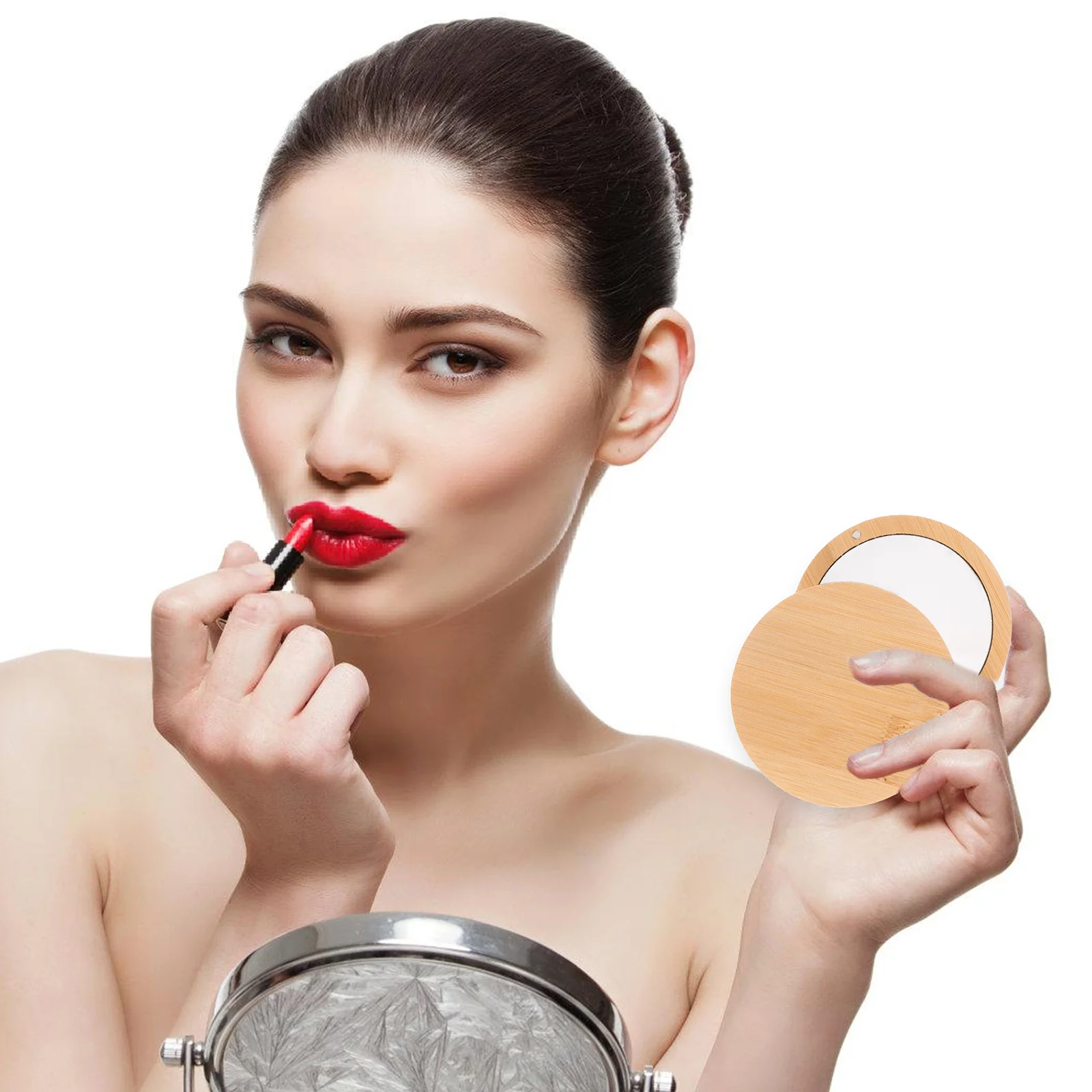 Bamboe Hand Mini Pocket Make-upspiegel voor vrouwen Draagbare reisformaat Kleine compacte lichtgewicht duurzame portemonneespiegel