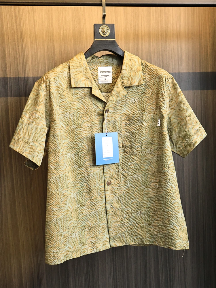 

Гонконг Sle Preppy Bubble Cloth ort Sve irt Мужская повседневная летняя одежда с кубинским воротником в стиле барокко, дышащая