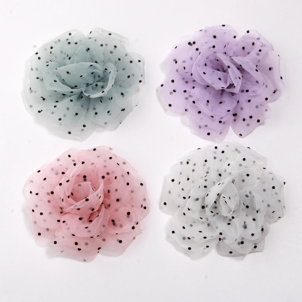 10cm Polka Dot Chiffon Flower Hair Bows for Alligator Clips Hairpins For Girls Infants Toddler DIY Crafts Wedding Party