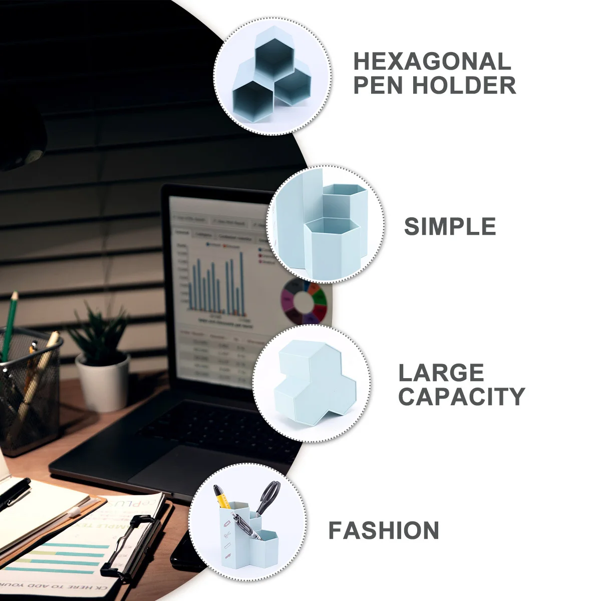 

1Pcs Multifunctional Hexagon Pen Holder Stationery Organizer Desktop Case Box Large Capacity Space Saving Cosmetics Storage