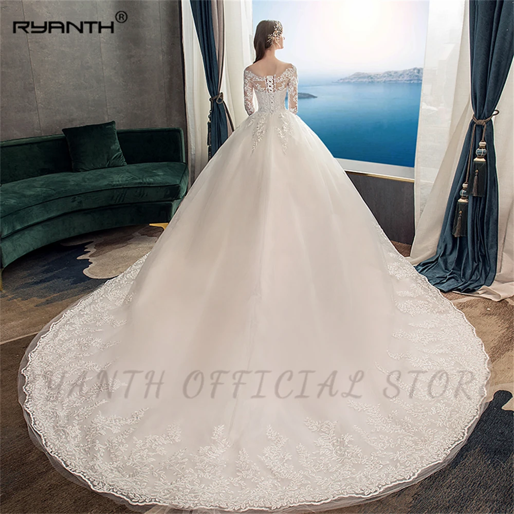 Ryanth-Vestido De Novia De encaje musulmán, traje De boda De manga larga con tren grande, De lujo, nowoizan, novedad De 2024