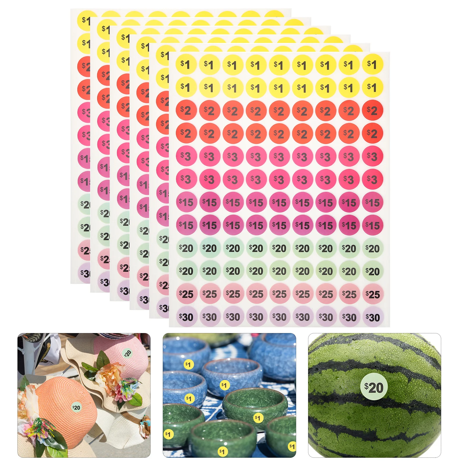 30 fogli adesivi per prezzi dai colori vivaci per garage, cortile, mercato delle vendite, etichette dei prezzi, etichette dei prezzi delle vendite, piccole imprese