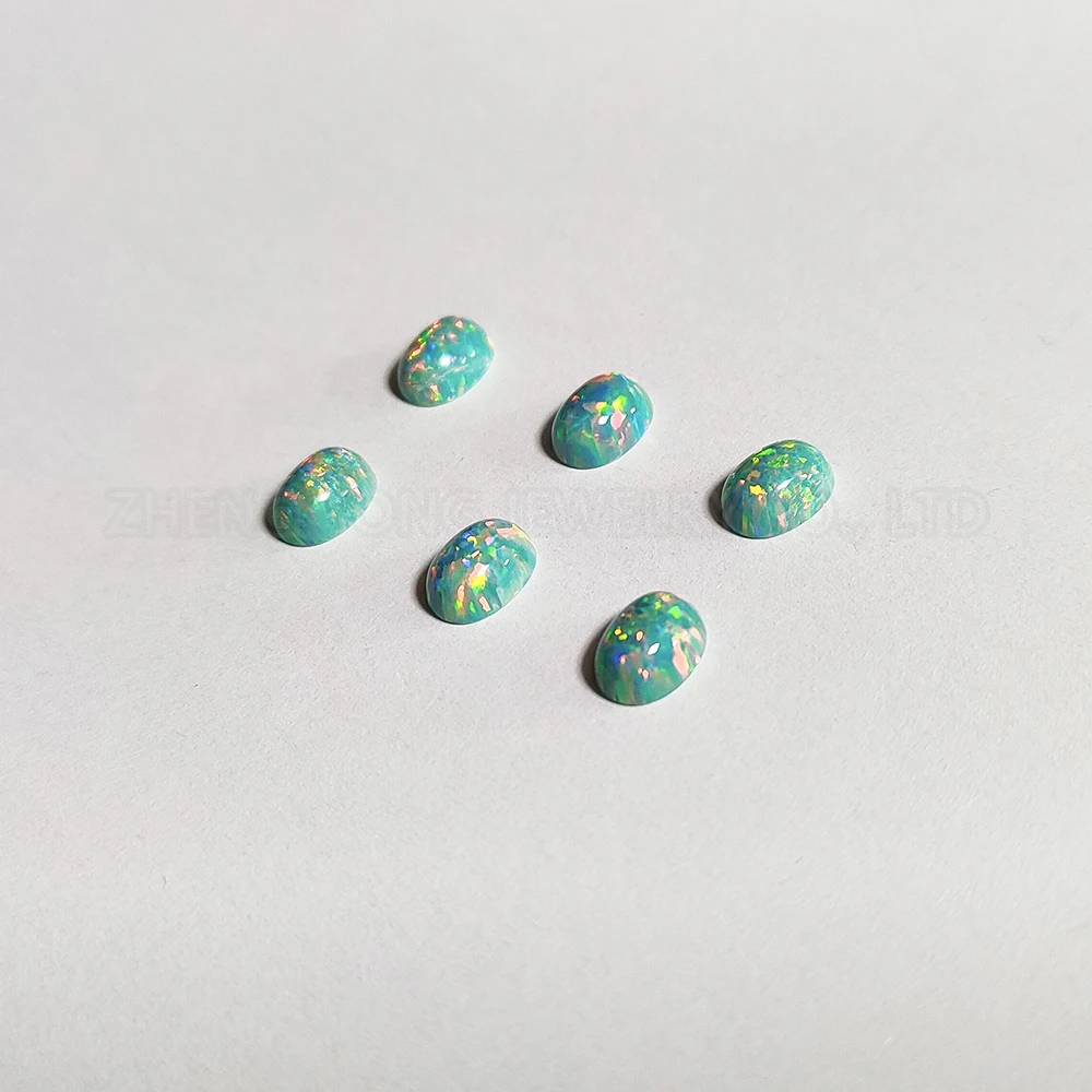 

20/50pcs Light Green Gemstone Beads for Jewelry Making Synthetic Opal OP03 Oval Cut Flatback Gemstone Cabochons