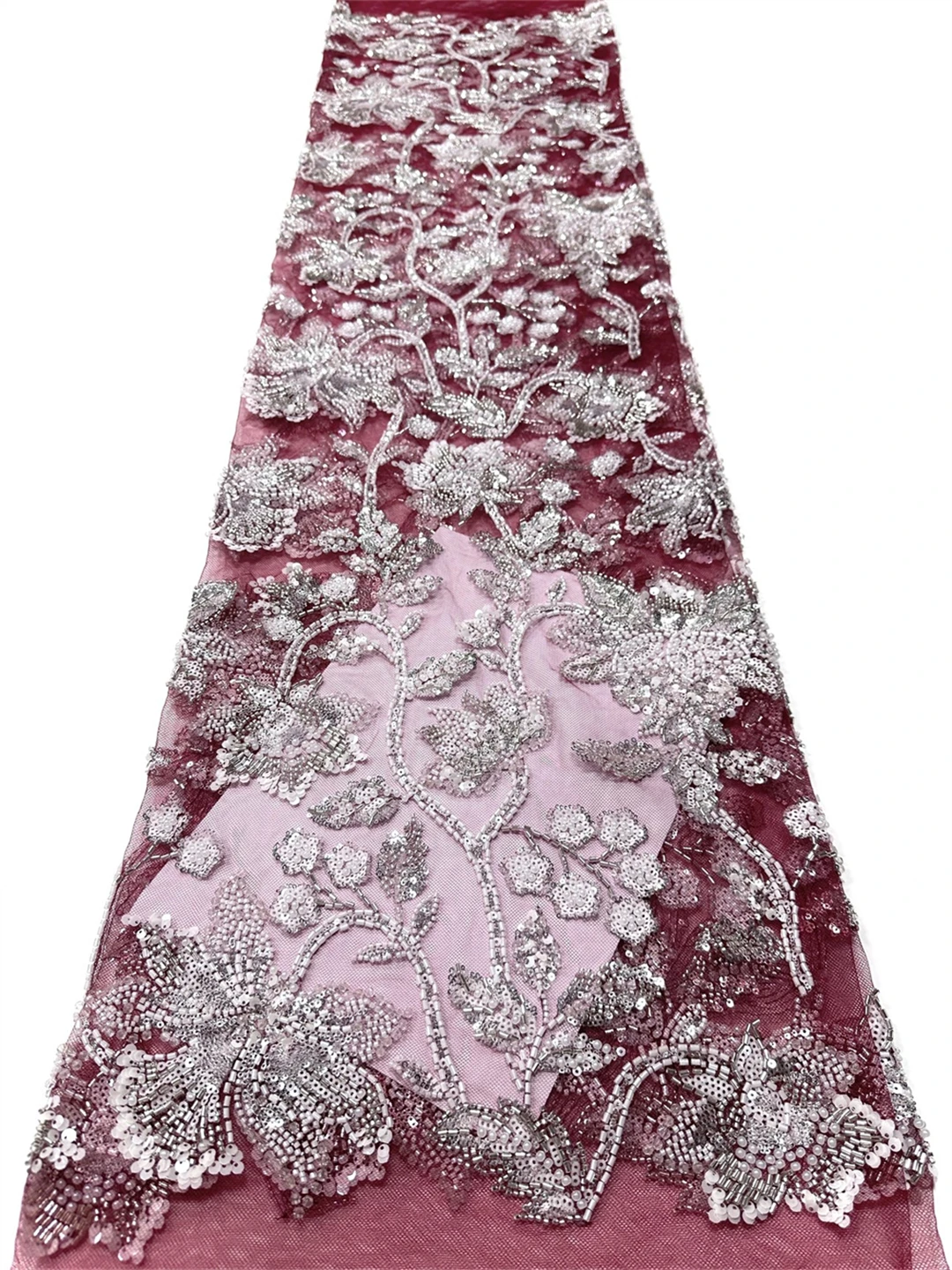 

African Beads Lace Fabrics Latest Sequin Lace Fabric High Quality 2026 Pink Lace Fabric Nigerian Wedding Dress For Woman