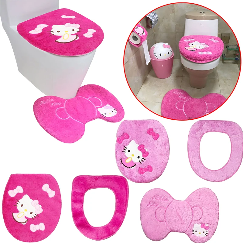 

Sanrio Hello Kitty Children's Plush Toilet Pad Anime Character Toilet Cute Universal Winter Waterproof Home Plush Toilet Cover