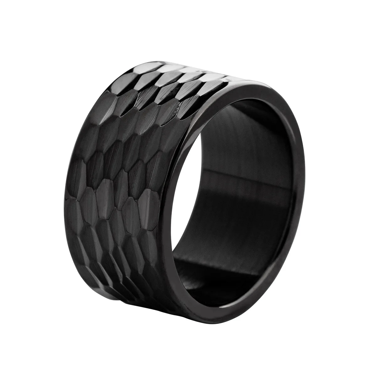 12mm Wide Fashionable Stainless Steel Fish Scale Pattern Ring with Irregular Convex Male Hammer Party Jewelry