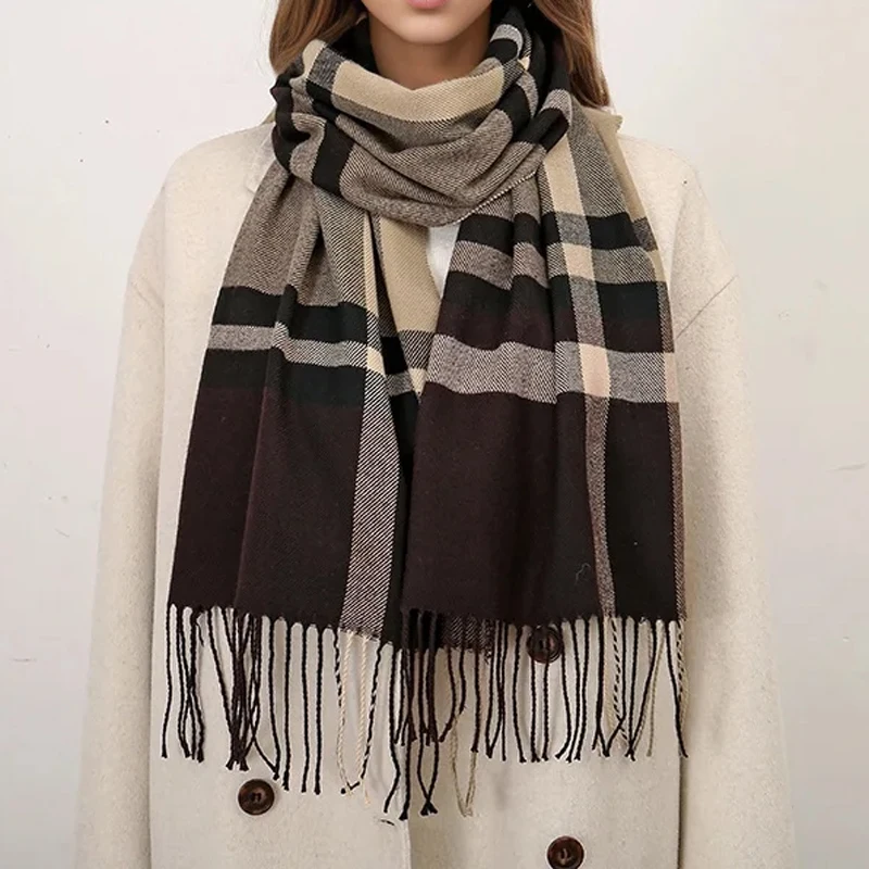 

Luxury Plaid Print Warm Travel Scarf Women Cashmere Winter Pashmina With Tassel Shawl Wraps Long Casual Echarpe New