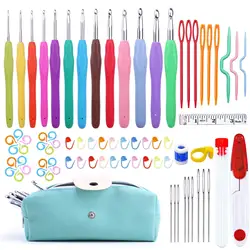 Fenrry 77Pcs Crochet Hook Set Aluminum Ergonomic Crochet Hooks Knitting Needles Colorful Crochet Needles Plastic Stitch Markers