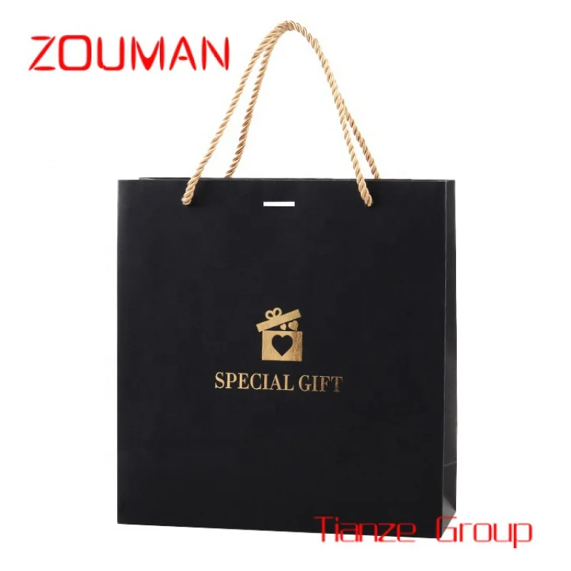 Custom , Custom luxury color gift paper shopping bag with your own logo handle black kraft paper bags