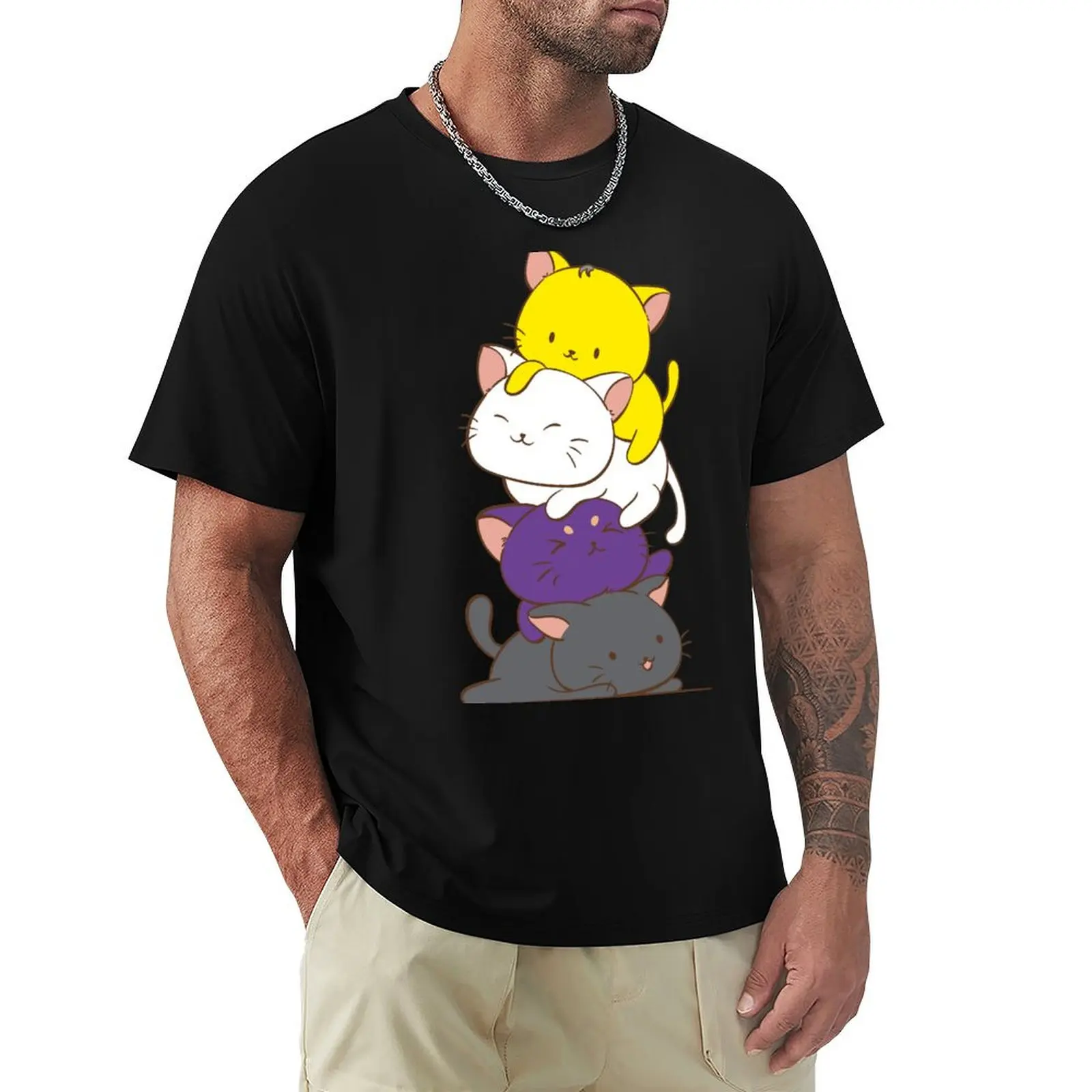 

Nonbinary Pride Flag Kawaii Cats Cute LGBTQ Non-binary Kitty for Enby T-Shirt sports fans tee shirts for men