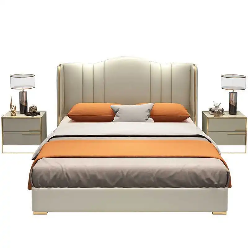 

Light luxury, Hong Kong style, leather, double bed, modern, Nordic, simple, bedroom Internet celebrity