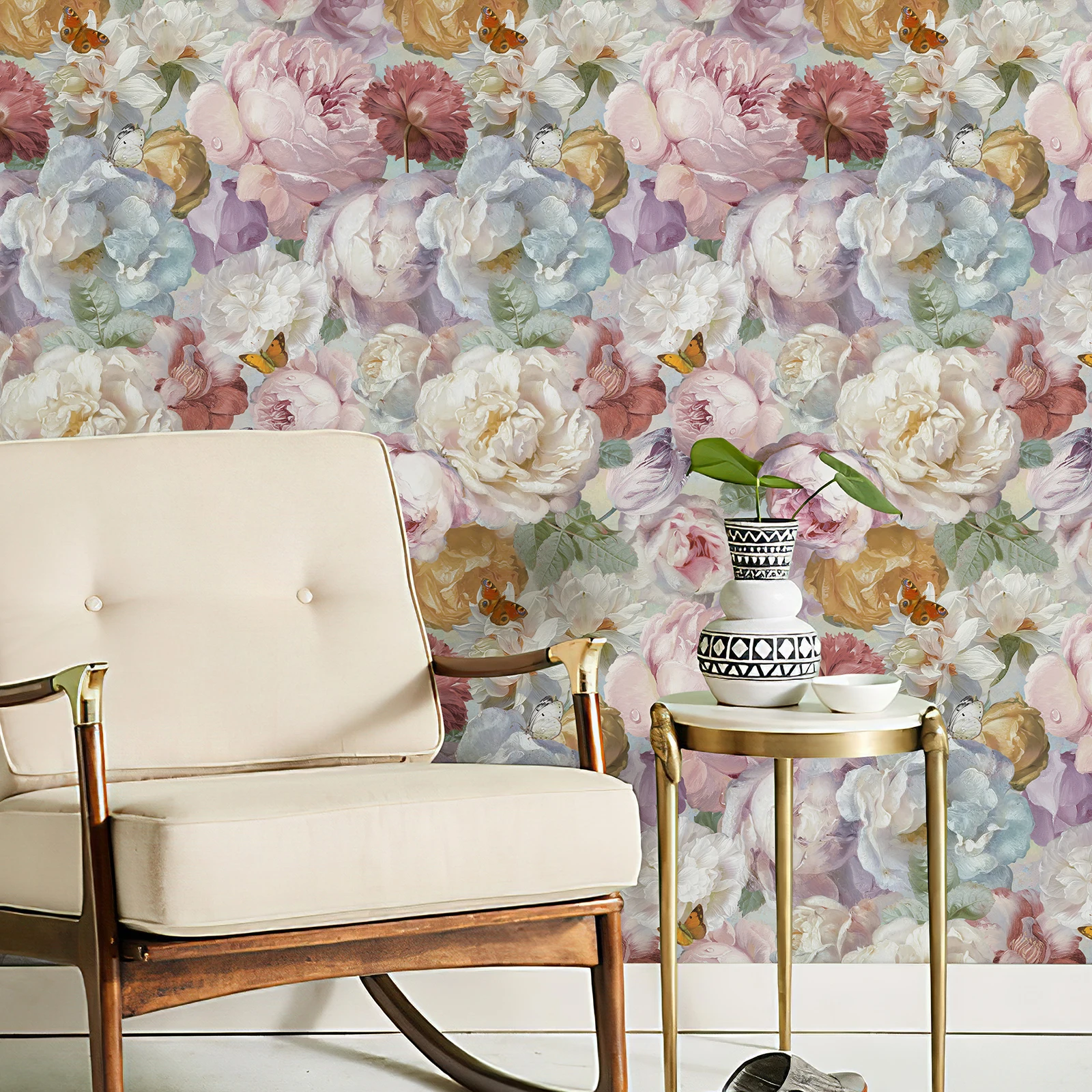 Light Purple Watercolor Floral Vinyl Wallpaper Pink Oil Painting Peel And Stick Flower Living Room Decor Waterproof Wall Sticker