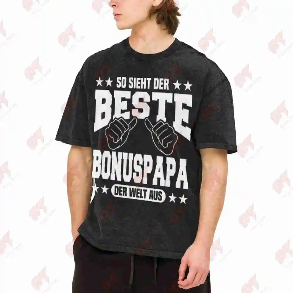 Funny Stepdad Best Bonus Dad German Quote Vintage Washed Tee Pure Cotton T-Shirt