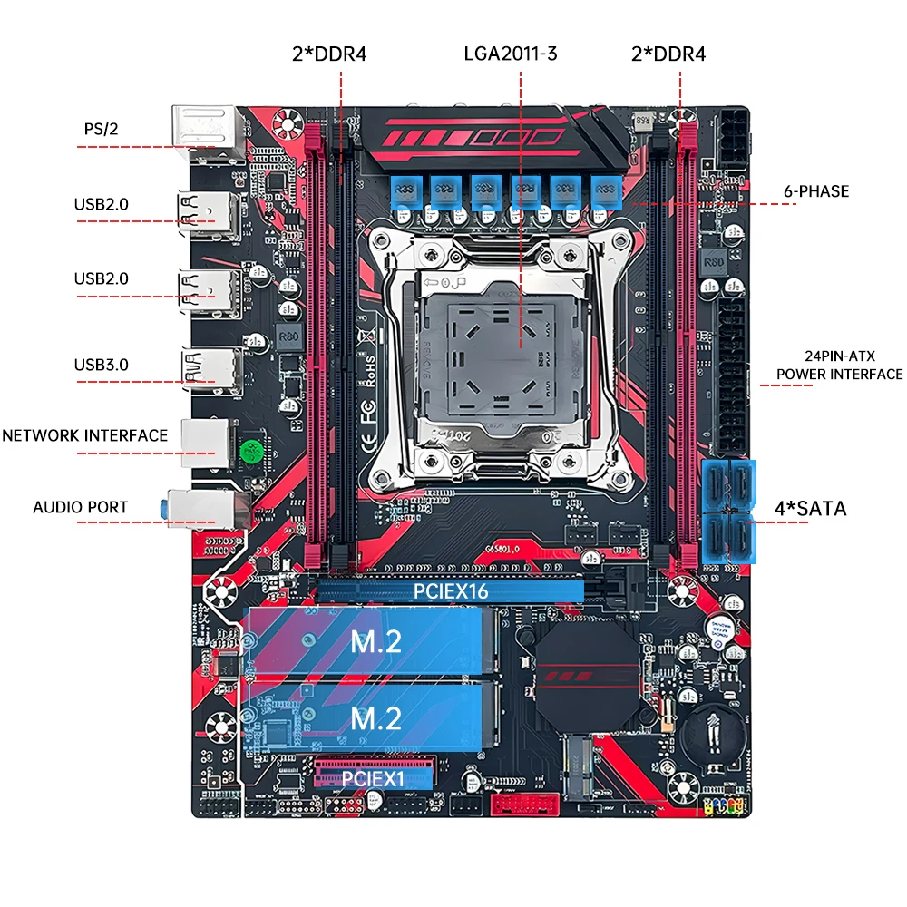 مجموعة اللوحة الأم للعبة الحمراء SOYO X99 DDR4 مع E5 2680 V4 LGA2011-3 2680v4 CPU 16GB(8GB*2) 2133MHz DDR4 REG ECC مجموعة ذاكرة الوصول العشوائي