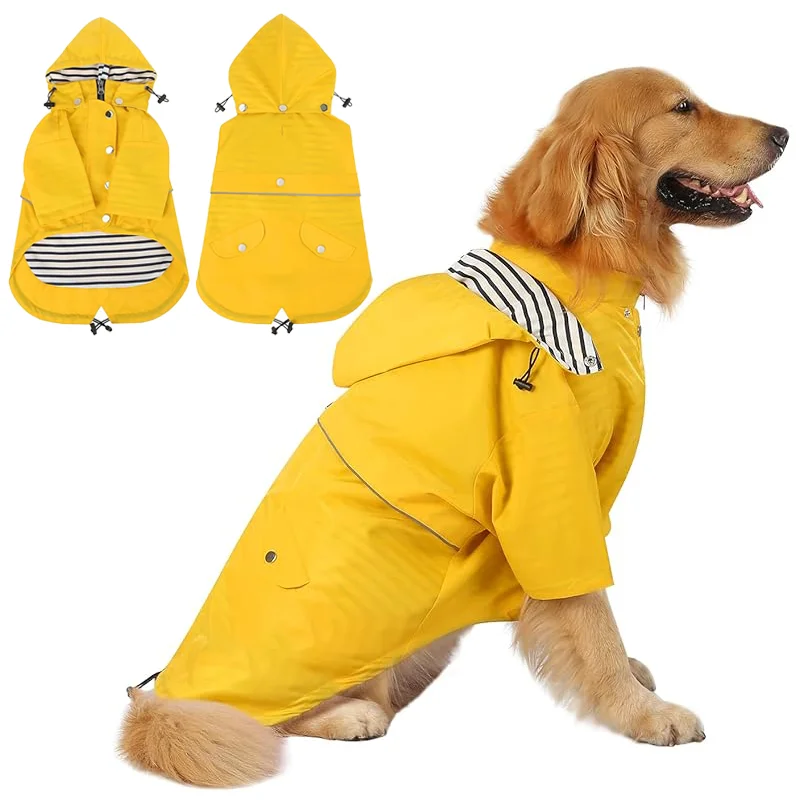 

High Quality Luxury Dog Raincoat Reflective Waterproof Dog Jacket Outdoor Pet Clothes With Removable Hood