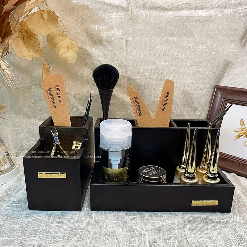 ネイルアートウッドオーガナイザーコンテナジェルポリッシュリムーバークリーニングコットンパッド綿棒ボックス収納ケースアクセサリーツールクリーンデスクトップ