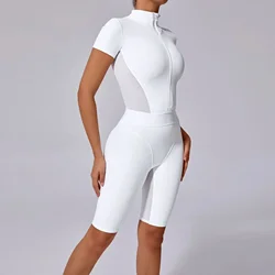 Seamless Yoga Jumpsuits Sports Fitness Hip-lifting Tights Short-Sleeved Zipper Yoga Workout Gym Training Bodysuits for Women
