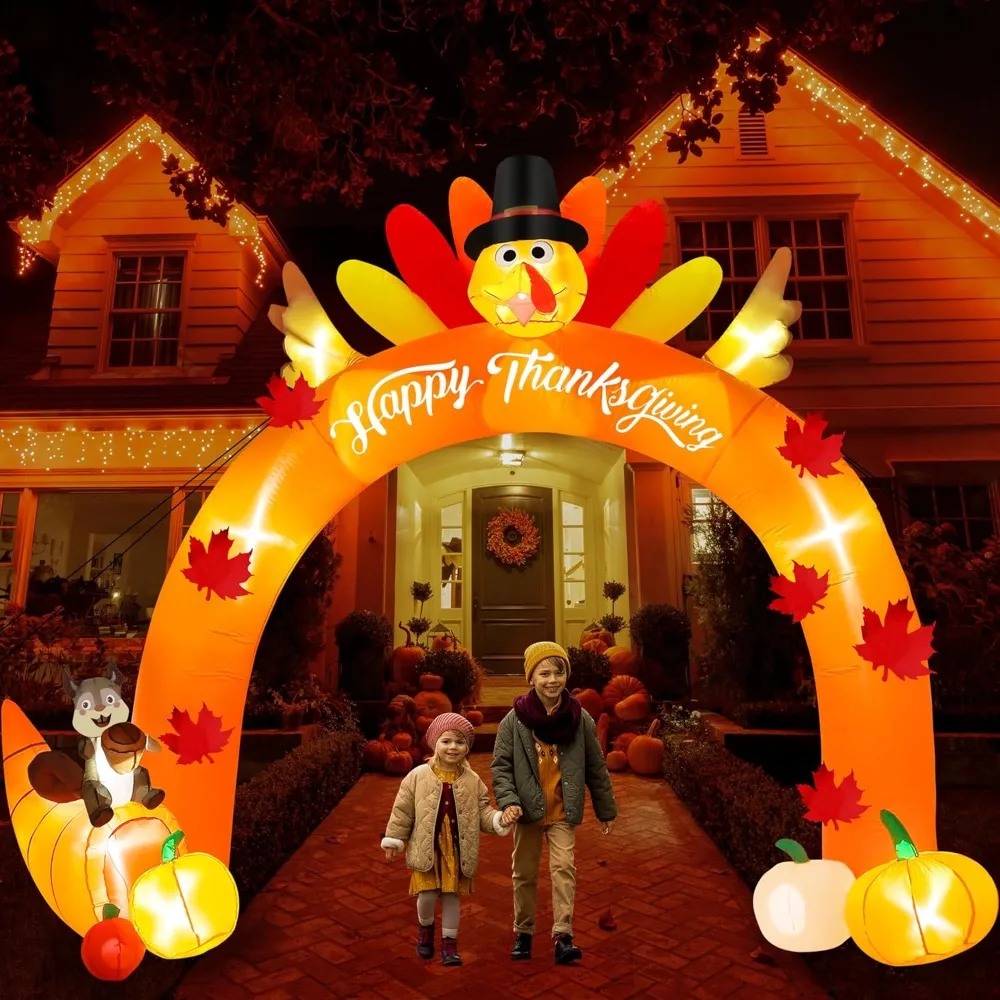 

12 Foot Thanksgiving Inflatable Decoration, Giant Inflatable Turkey Arch with Squirrel Pumpkin, Thanksgiving Outdoor Decoration