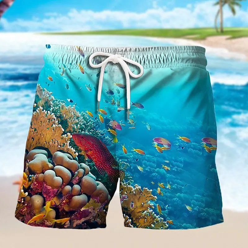Pantalones cortos con estampado 3D de tortuga marina y pez, trajes de baño de verano para hombre, pantalones deportivos de gran tamaño para surfear en la playa, bañadores, ropa para chico