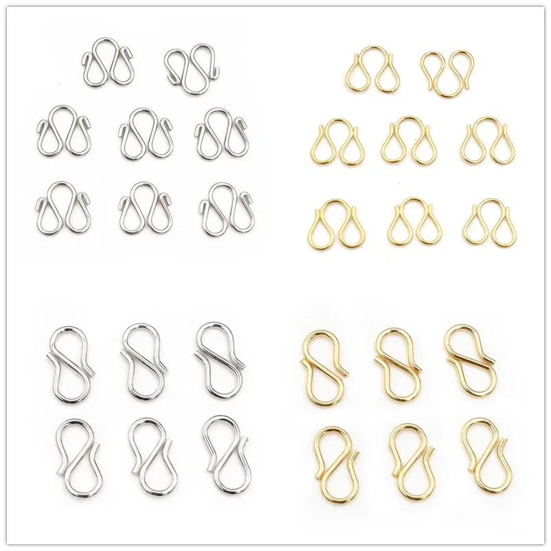 30-50Pcs Stainless Steel Gold Color W/S Shape End Clasps Hooks Chain Connectors For Bracelet Necklace DIY Jewelry Making 