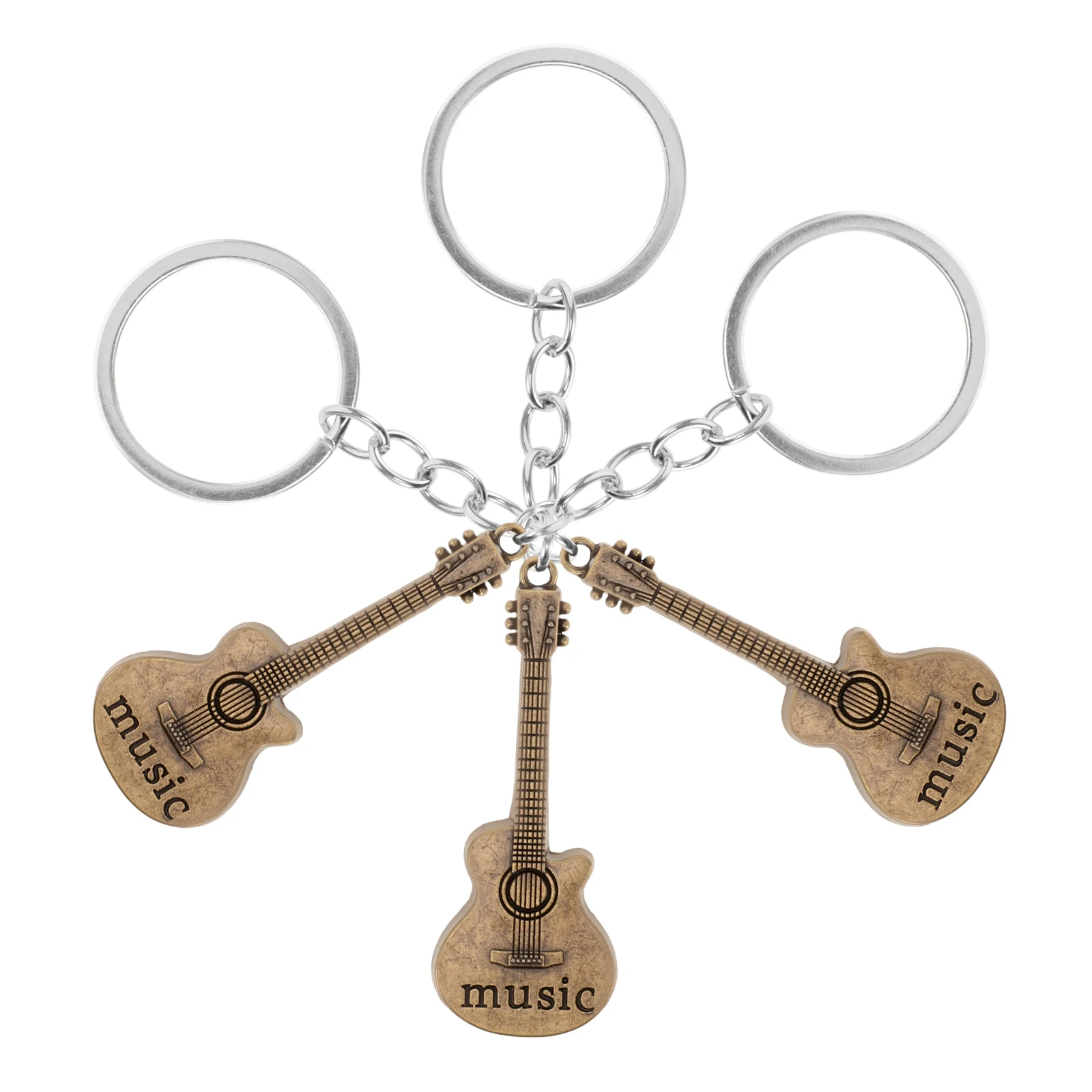 

3 Pcs Music Guitar Key Chain Keychain Accessories Chains Wrist Shaped Car Zinc Alloy
