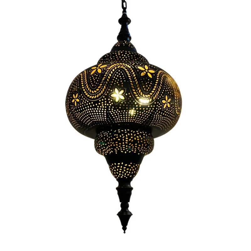 

Oriental Black Perforated Metal Lantern Lamp Moroccan Pendant Light For Home Restaurant Decorative Lighting 110-265V