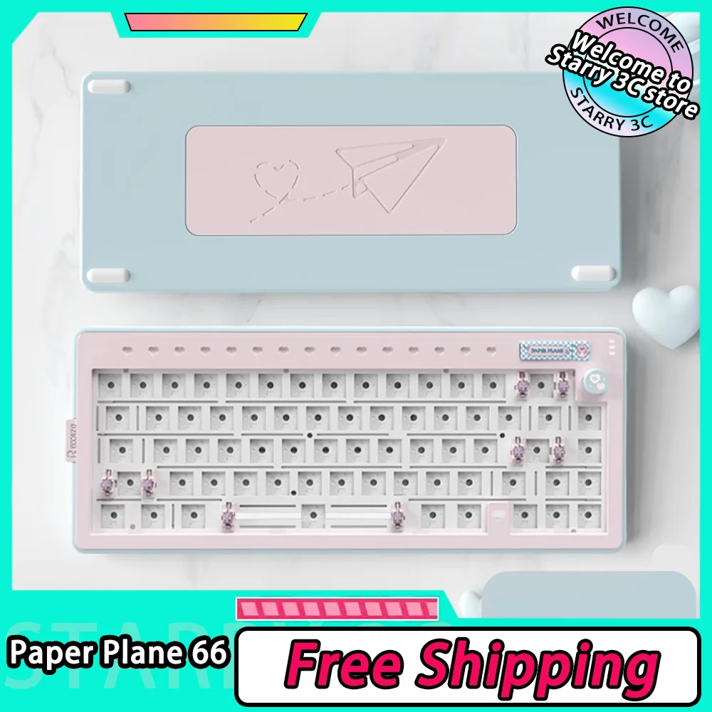 

Reccazr Paper Plane 66, беспроводная механическая клавиатура, алюминиевая игровая клавиатура с ЧПУ, 3 режима, прокладка с возможностью горячей замены, аксессуары для геймеров на заказ